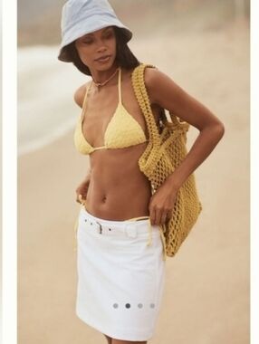 Anthropologie Maeve White  Iscose Mini Skirt Resortwear Preppy Coastal